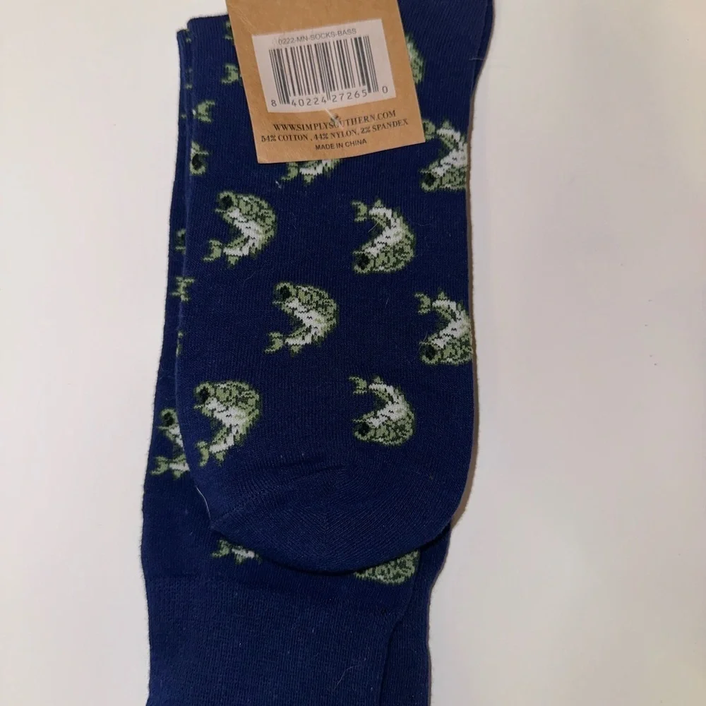 Simply Southern Blue and Green Casual Socks with Fish Design NWT